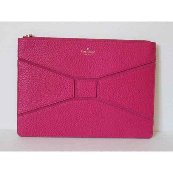 Kate Spade Gia sweetheart pink bow pouch tablet leather zipper leather clutch - Picture 1 of 4